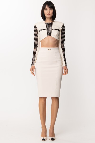 Elisabetta Franchi  Crop top with ethnic embroidery MD00835E2 BURRO