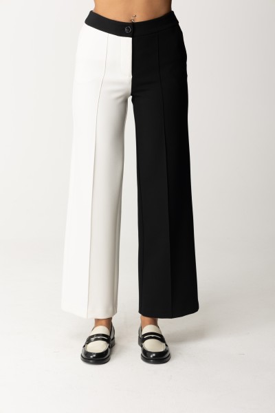 Simona Corsellini  Pantaloni bicolore wide-leg A23CPPA008 NERO/WHITE CLOUD