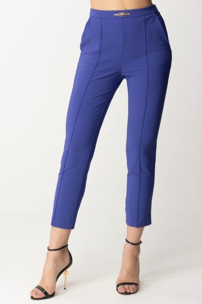 Elisabetta Franchi  Trousers with piping and logo at waist PA03041E2 BLUE INDACO