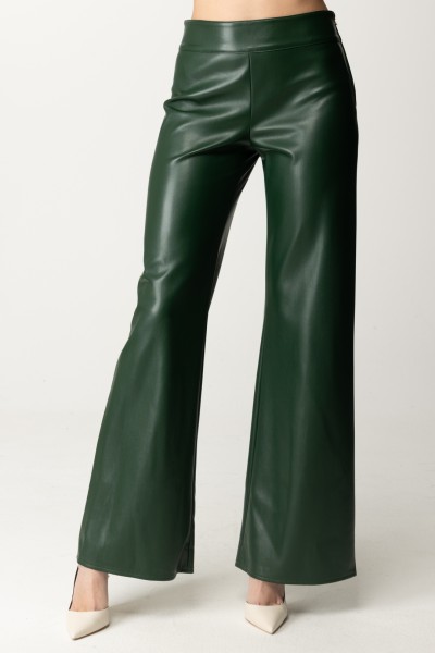 Patrizia Pepe  Shiny leather palazzo trousers 8P0568 E005 TUSCANY GREEN