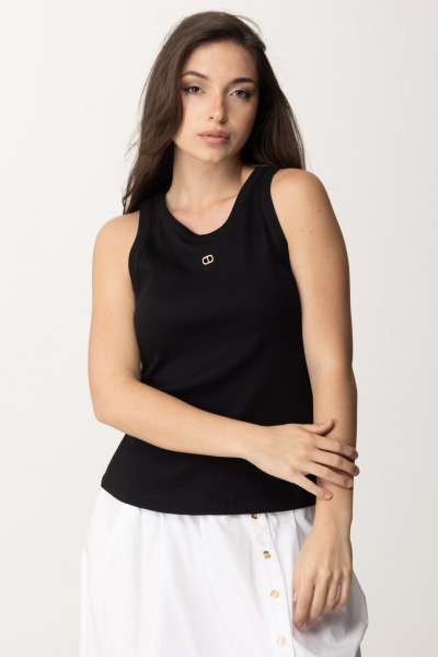 Twin-Set  Ribbed knit top with Oval T 241TT2181 NERO