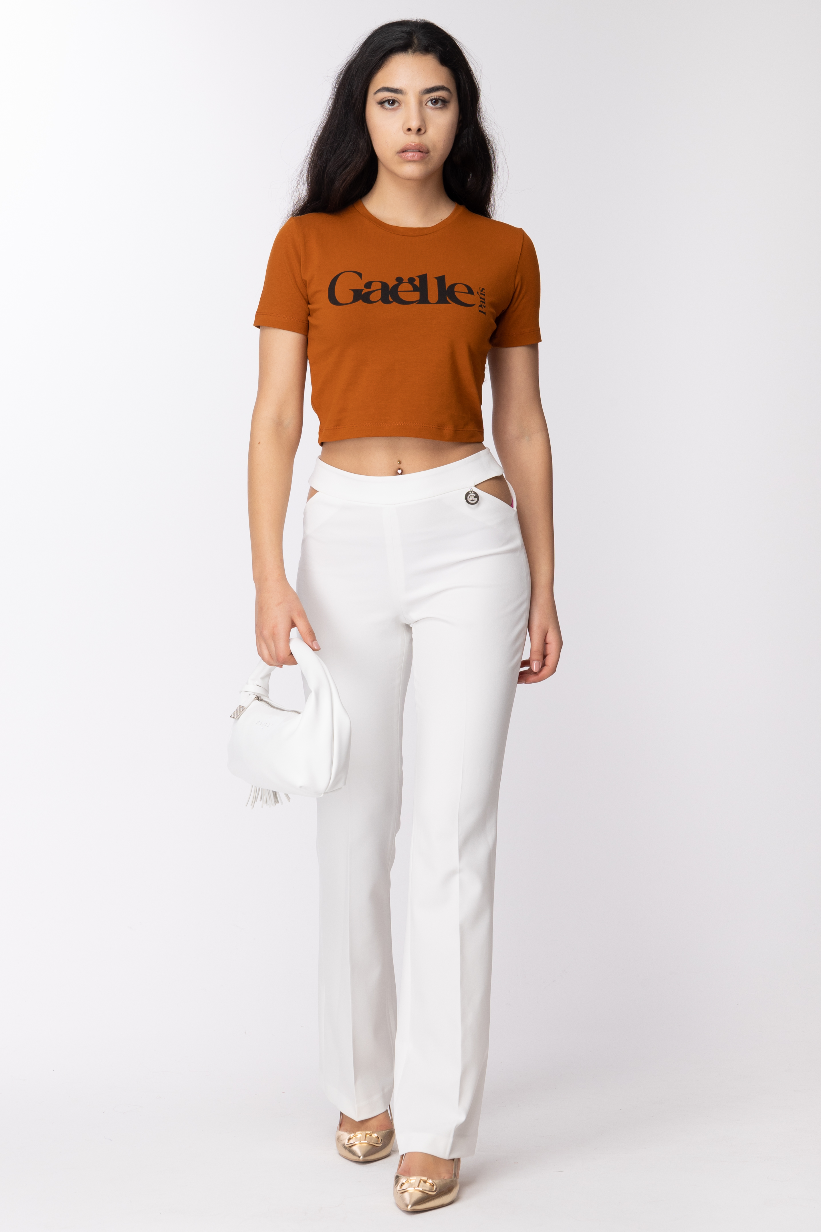 Preview: Gaelle Paris Cropped t-shirt with logo print MARRONE BRUCIATO