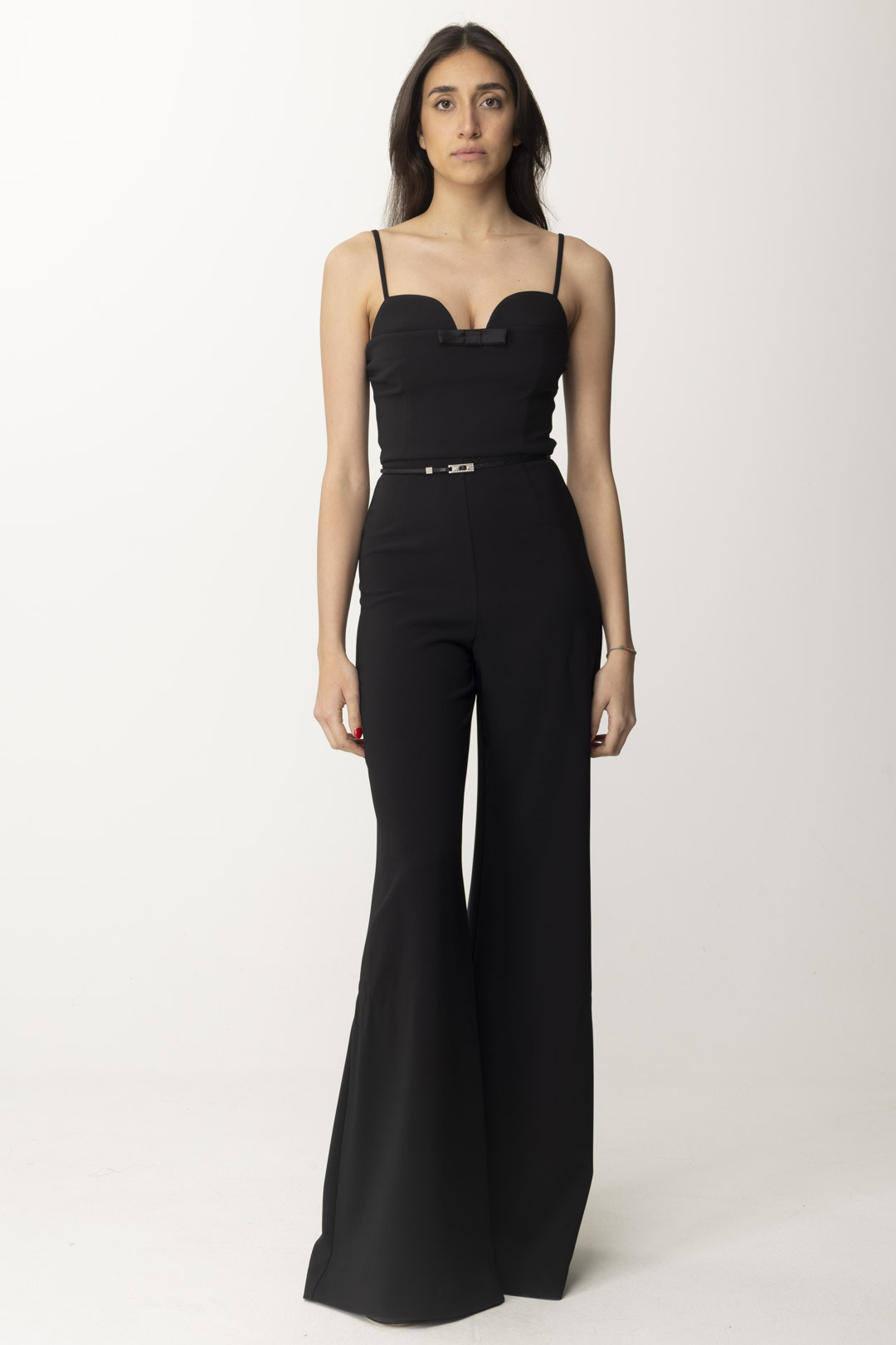 Preview: Elisabetta Franchi Satin Bow Jumpsuit with Strap Nero