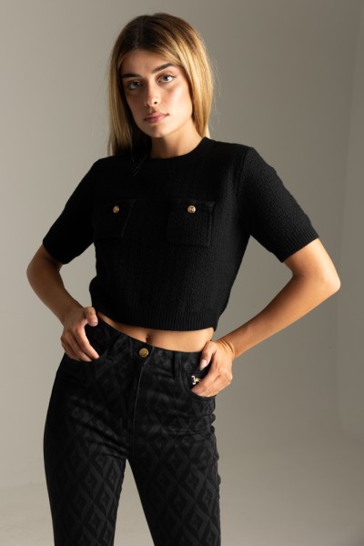 Elisabetta Franchi  Short-Sleeve Sweater with Pockets MK09S37E2 NERO