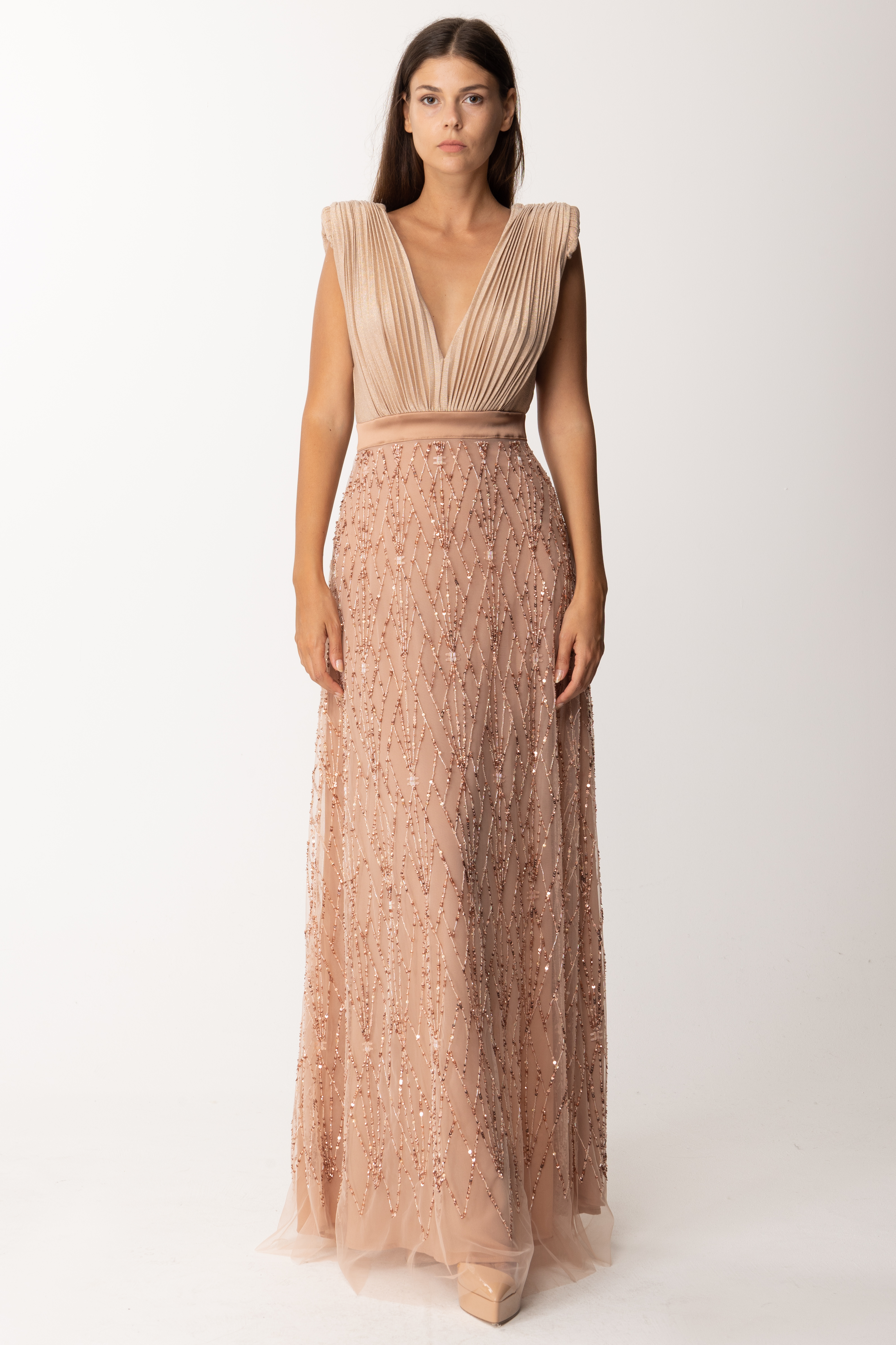 Preview: Elisabetta Franchi Red carpet dress with embroidery Carne