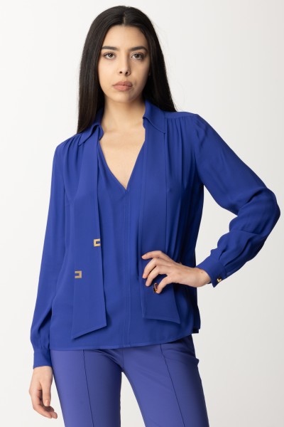 Elisabetta Franchi  Koszula z szalikiem z logo CA02341E2 BLUE INDACO