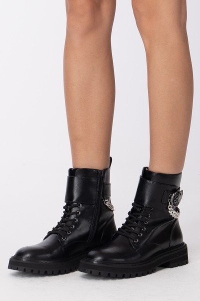 Twin-Set  Leather-effect combat boots with chain 222ACP092 Nero