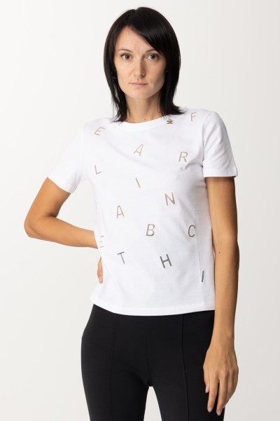 Elisabetta Franchi  T-shirt z haftowanym napisem MA47N36E2 GESSO