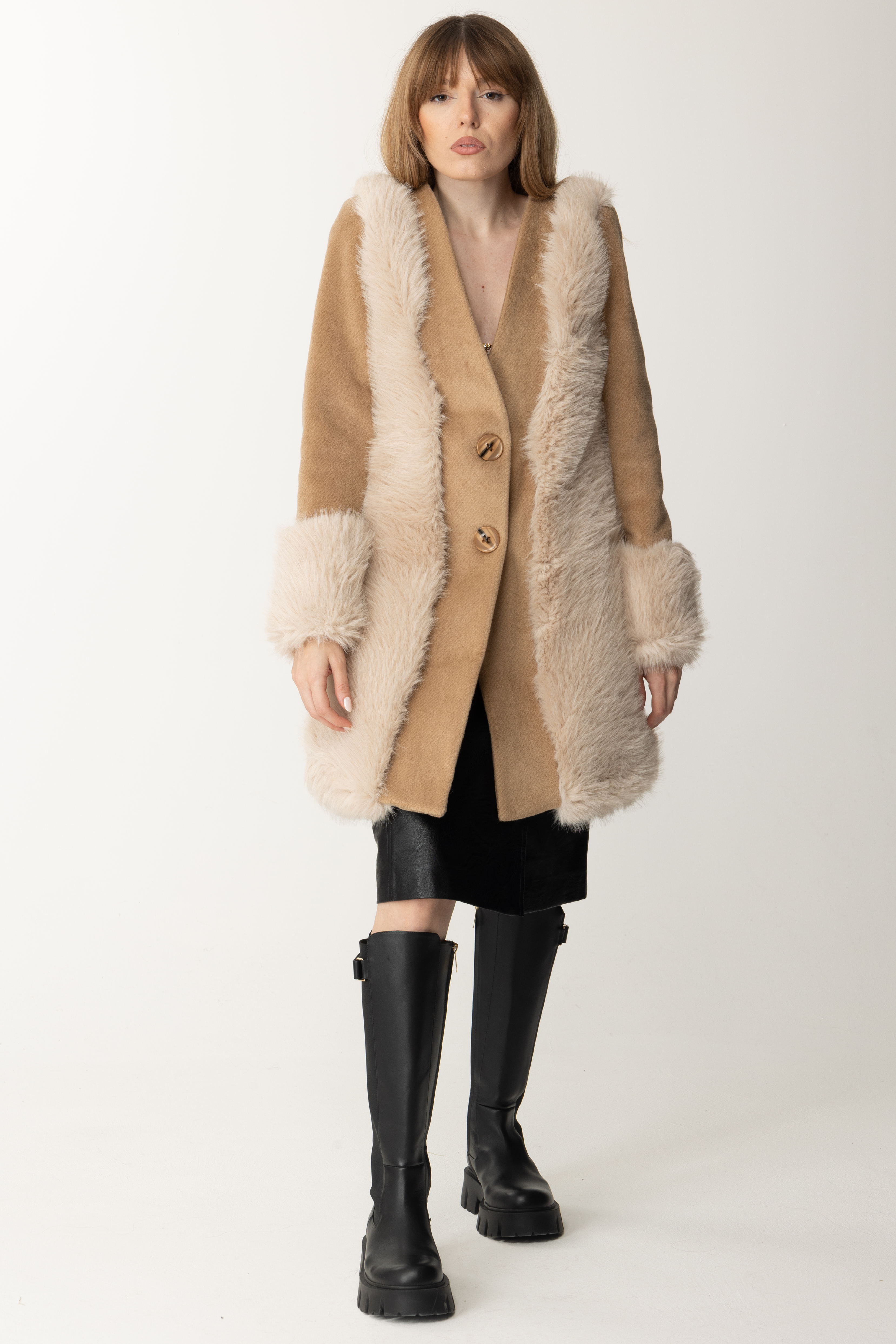 Preview: Yes London Coat with faux-fur insert Cammello