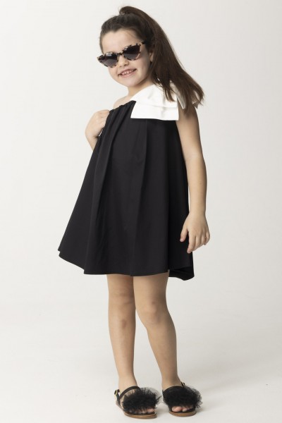 ELISABETTA FRANCHI BAMBINA  Sun dress with one-shoulder design and bow EFAB5040CA248.D159 BLACK/IVORY