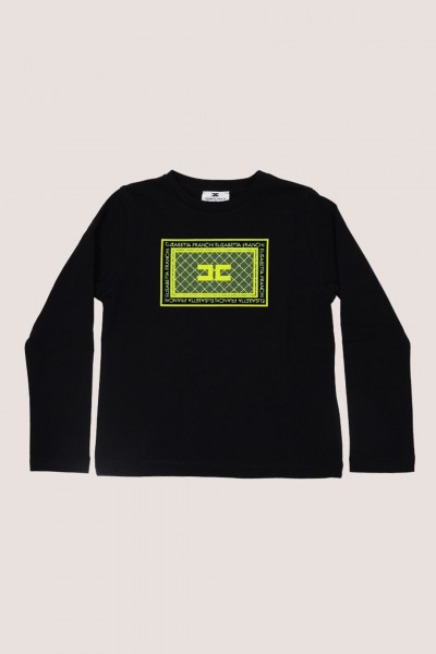 ELISABETTA FRANCHI BAMBINA  Long-sleeved T-shirt with flock embroidery EGTS0730JE006D121 NERO/LIME
