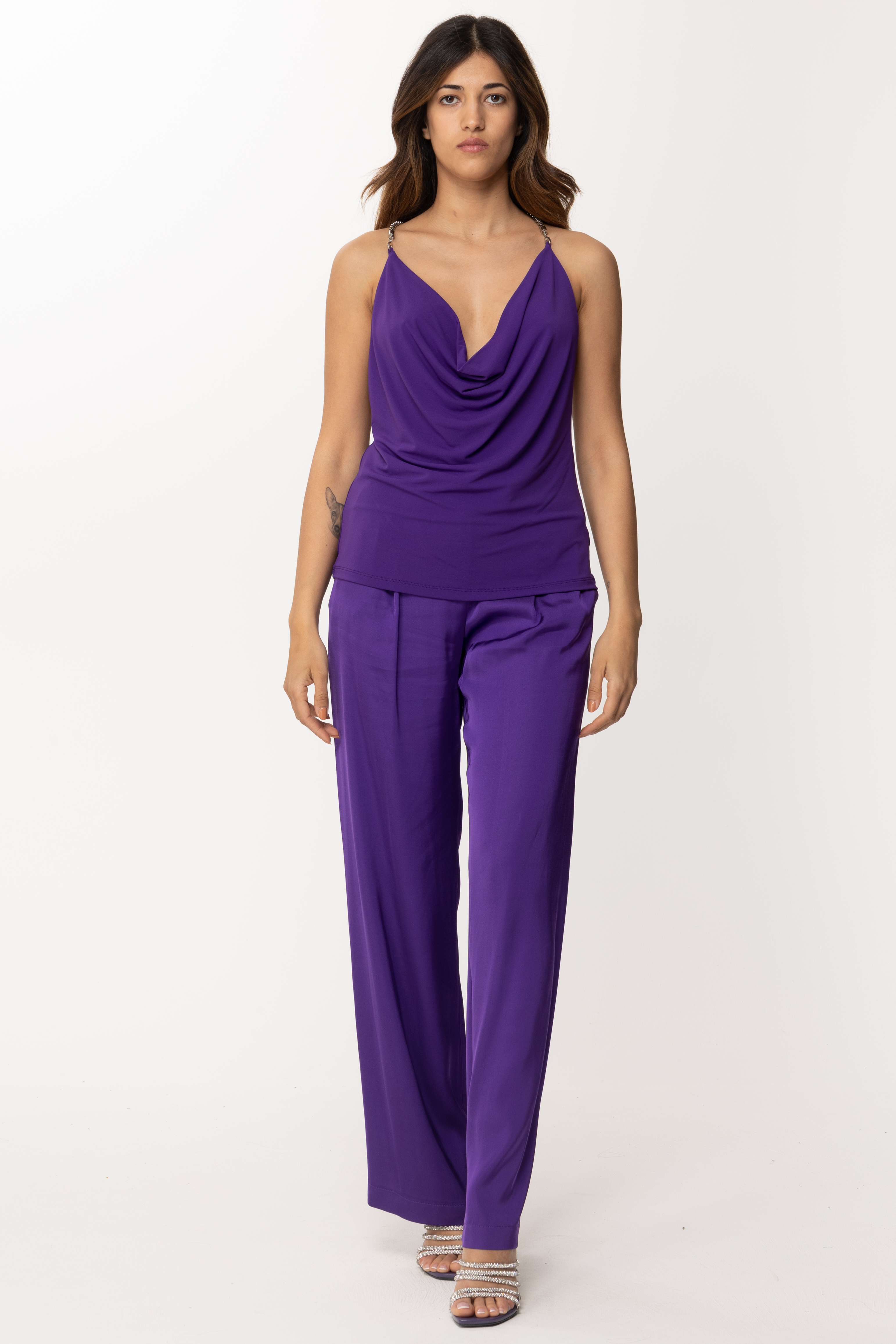 Preview: Patrizia Pepe Top with teardrop neckline and open back Sexy Violet