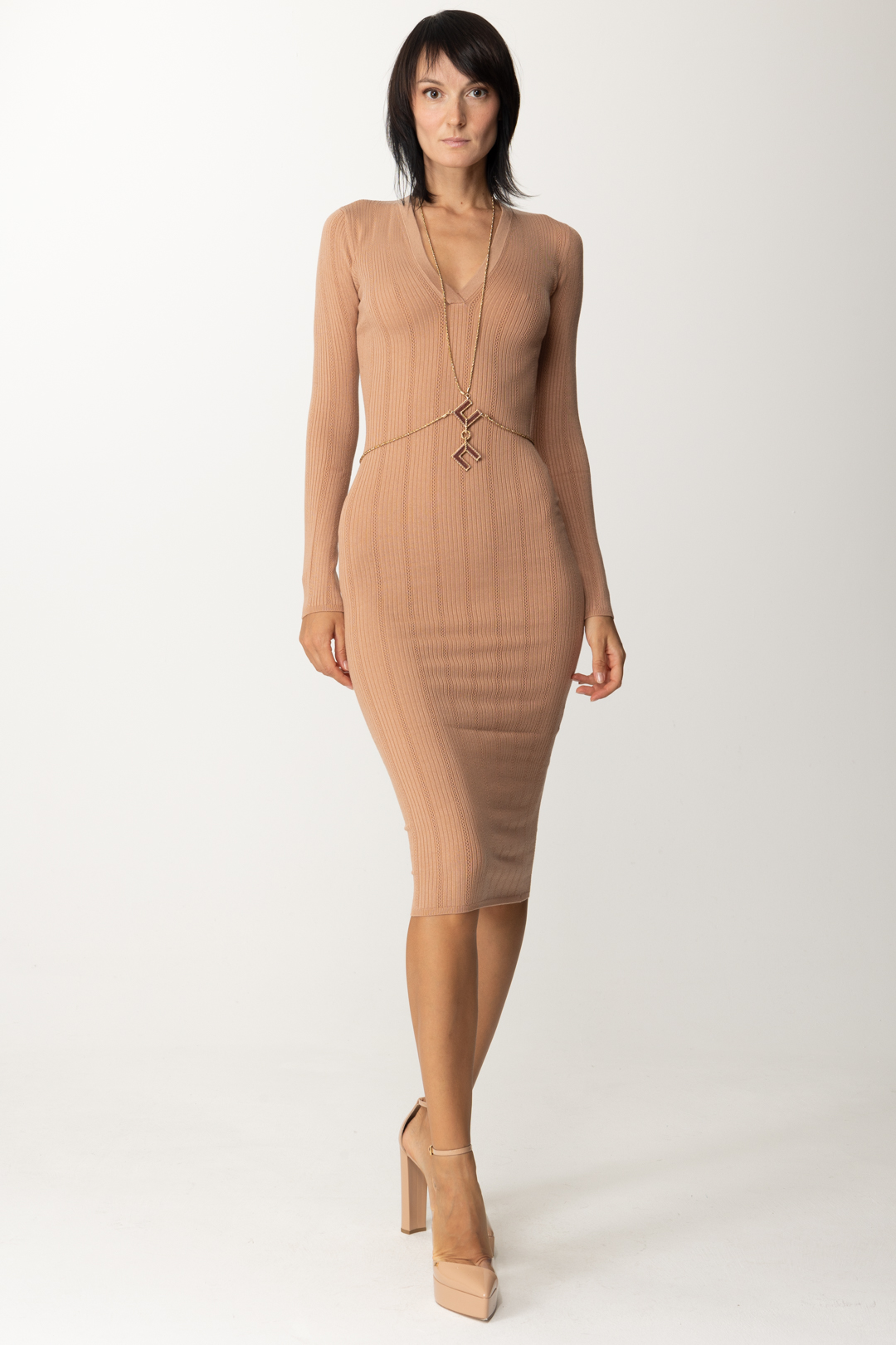 Podgląd: Elisabetta Franchi Dzianinowa sukienka z dodatkiem w kształcie logo SKIN