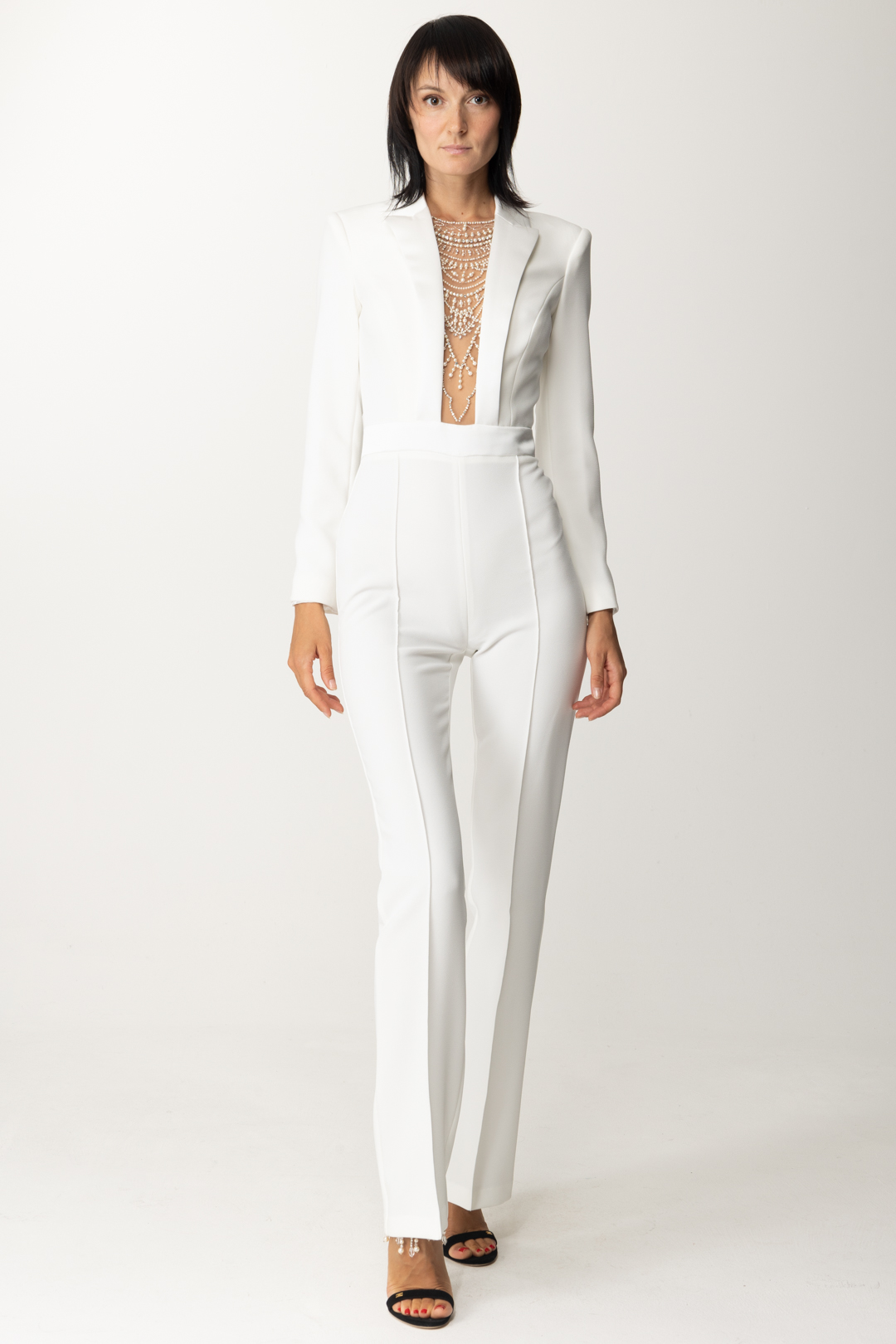 Preview: Elisabetta Franchi Jumpsuit with pearl embroidery insert Avorio