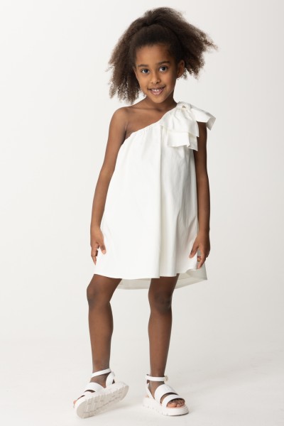 ELISABETTA FRANCHI BAMBINA  Sun dress with one-shoulder design and bow EFAB5040CA248.D346 IVORY/IVORY