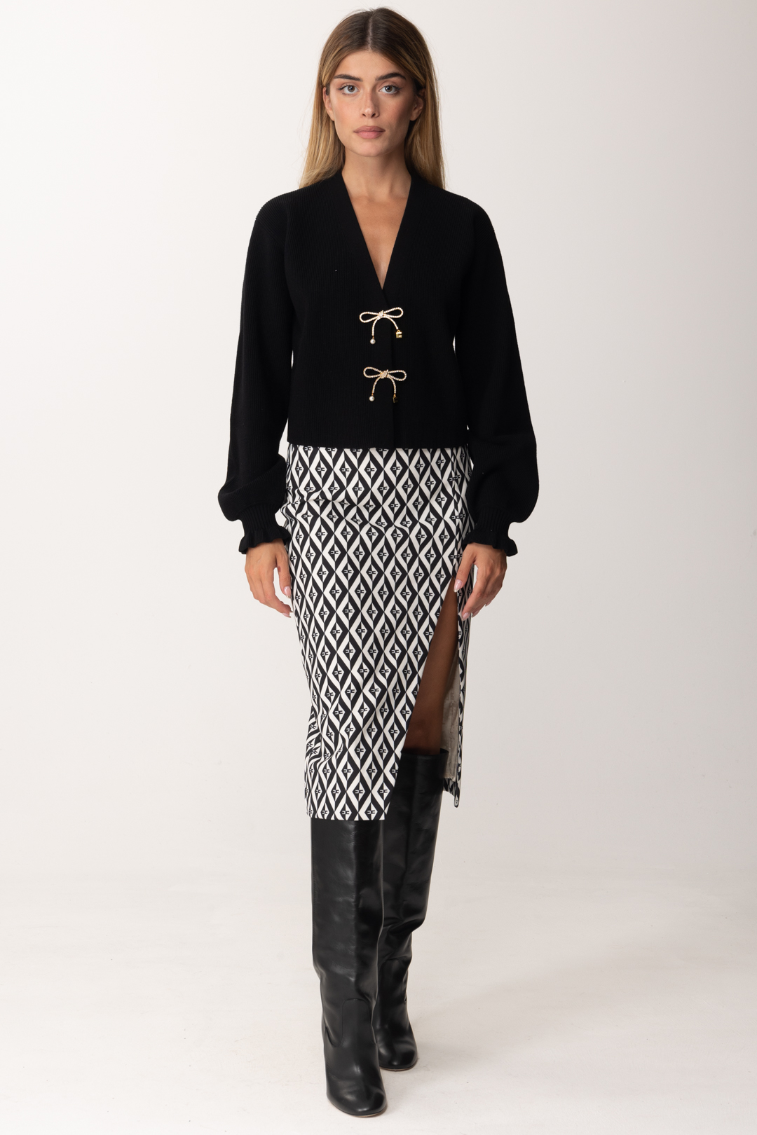 Preview: Elisabetta Franchi Knitted cardigan with bows Nero