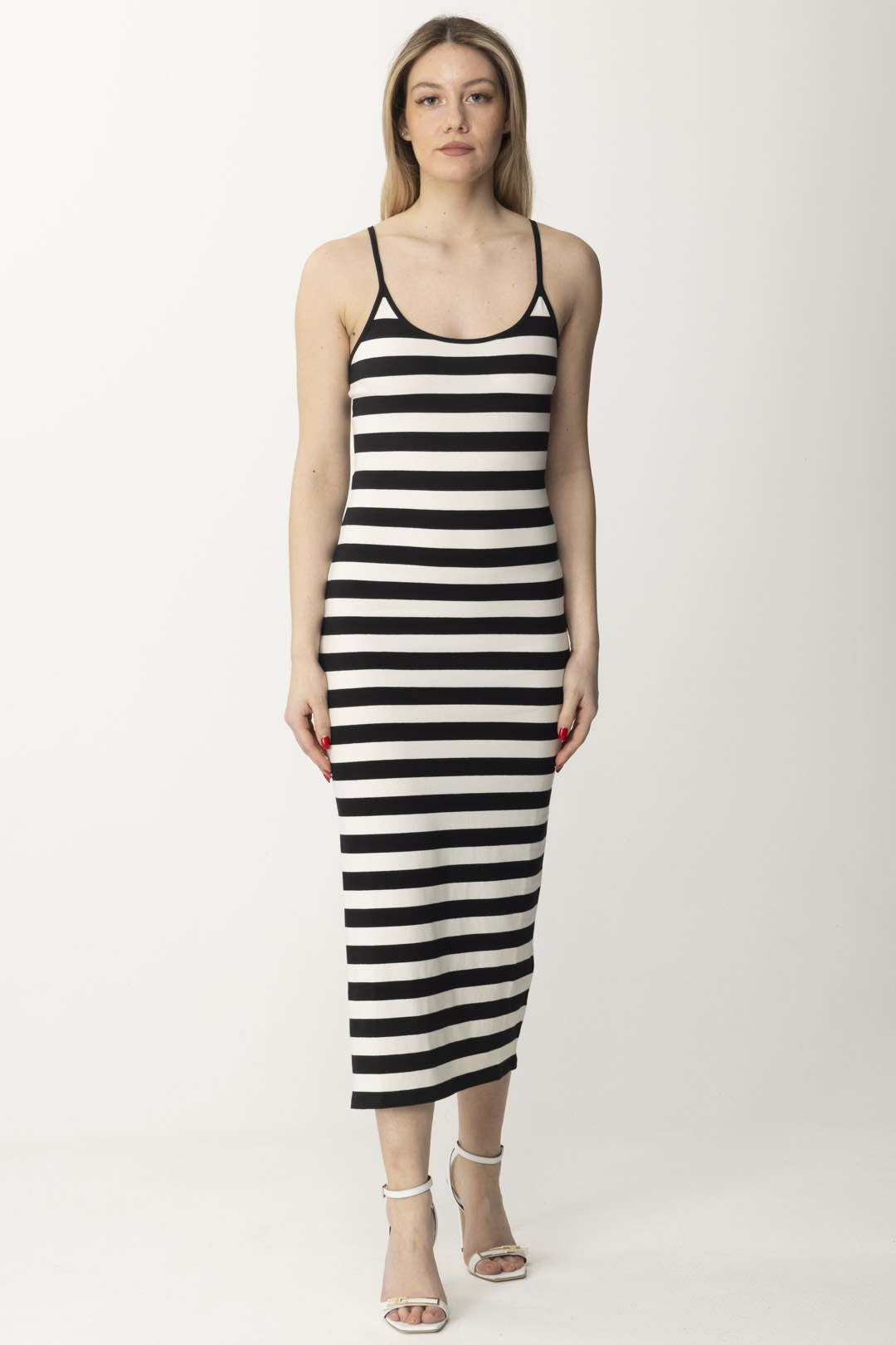 Preview: Patrizia Pepe Long dress with striped print Black/White Stripes