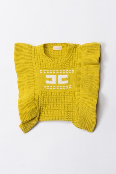 ELISABETTA FRANCHI BAMBINA  Trykotowy sweter z logo i falbankami ENMA007CFL001.D355 CEDAR/IVORY
