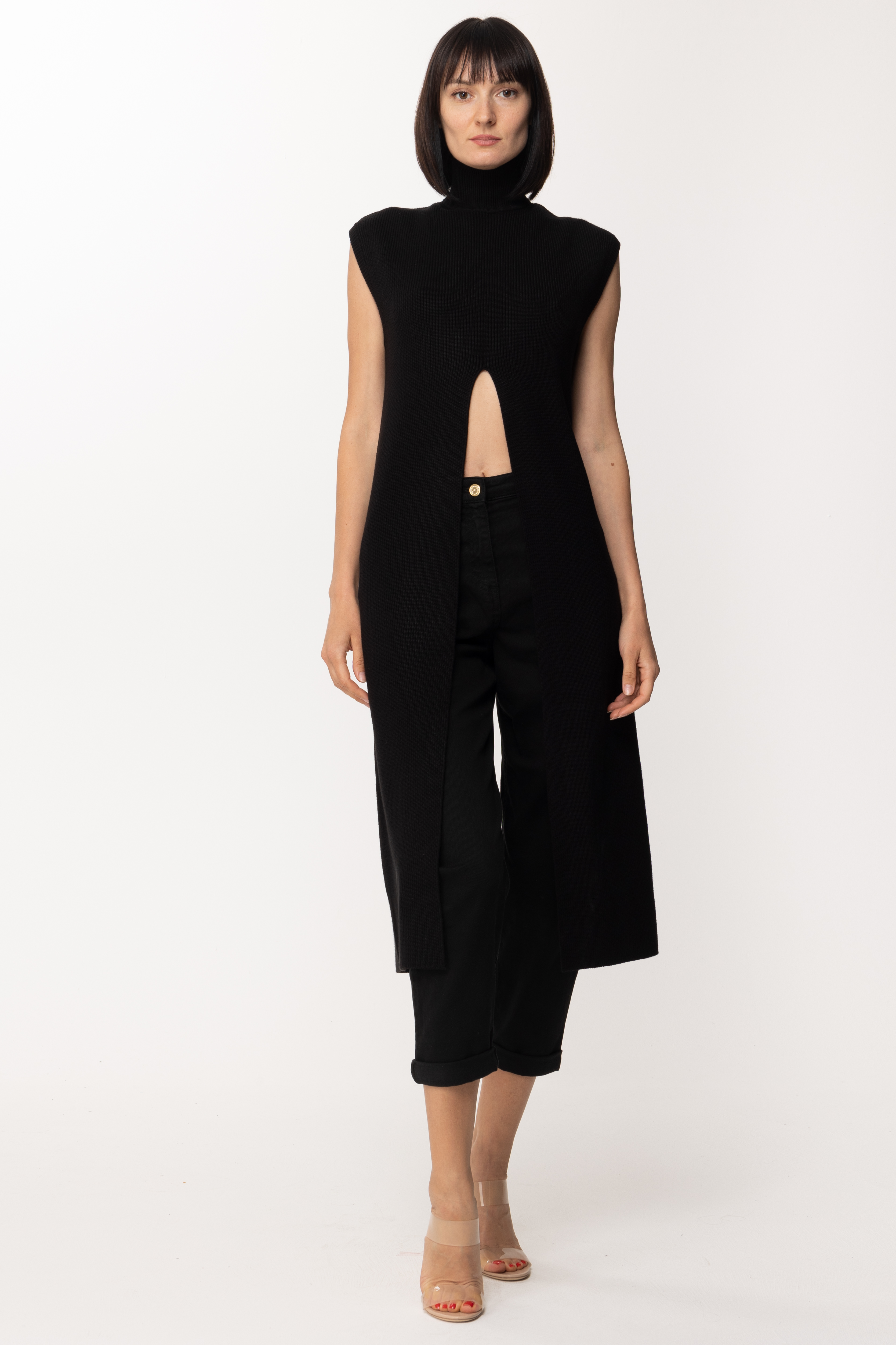 Preview: Elisabetta Franchi Long shirt with front slit Nero