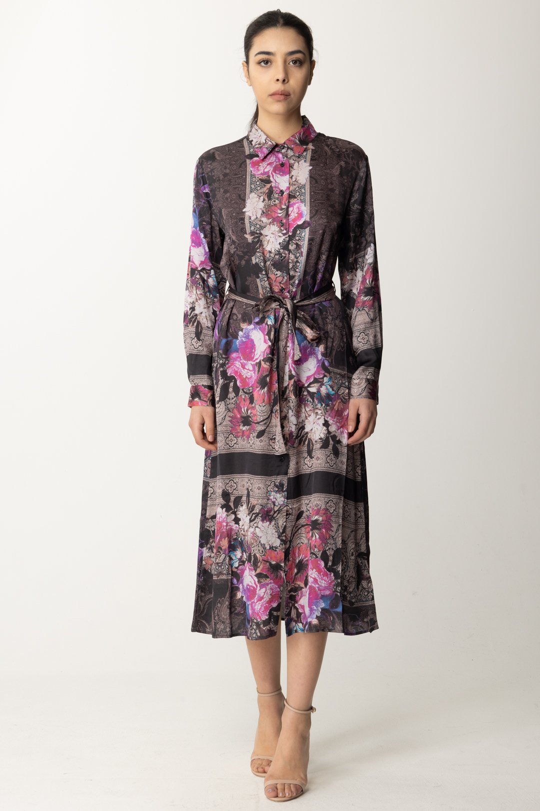 Preview: Replay Long floral print shirt dress MULTICOLOR