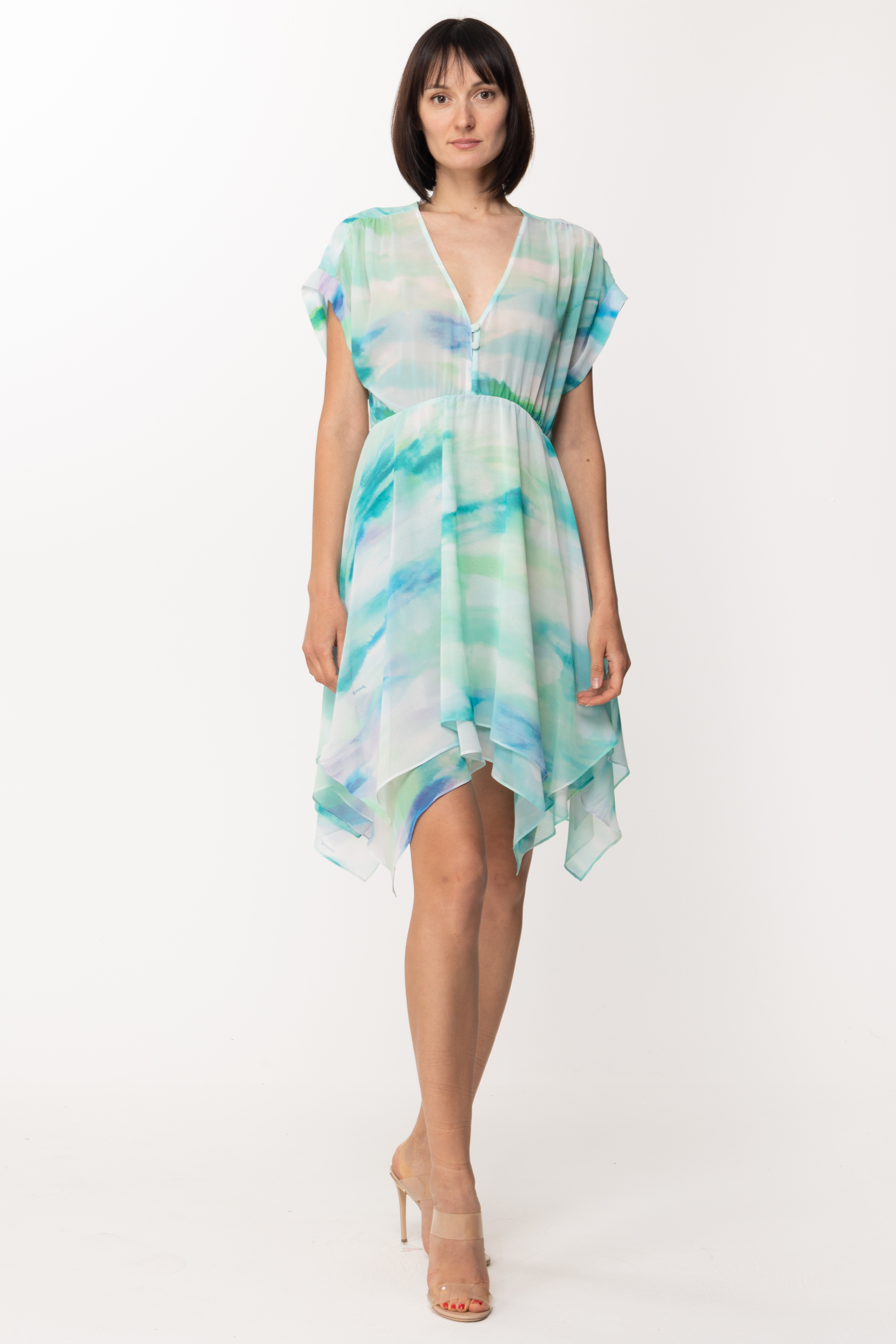 Preview: Patrizia Pepe Asymmetric dress with watercolor print Aquatic Camu