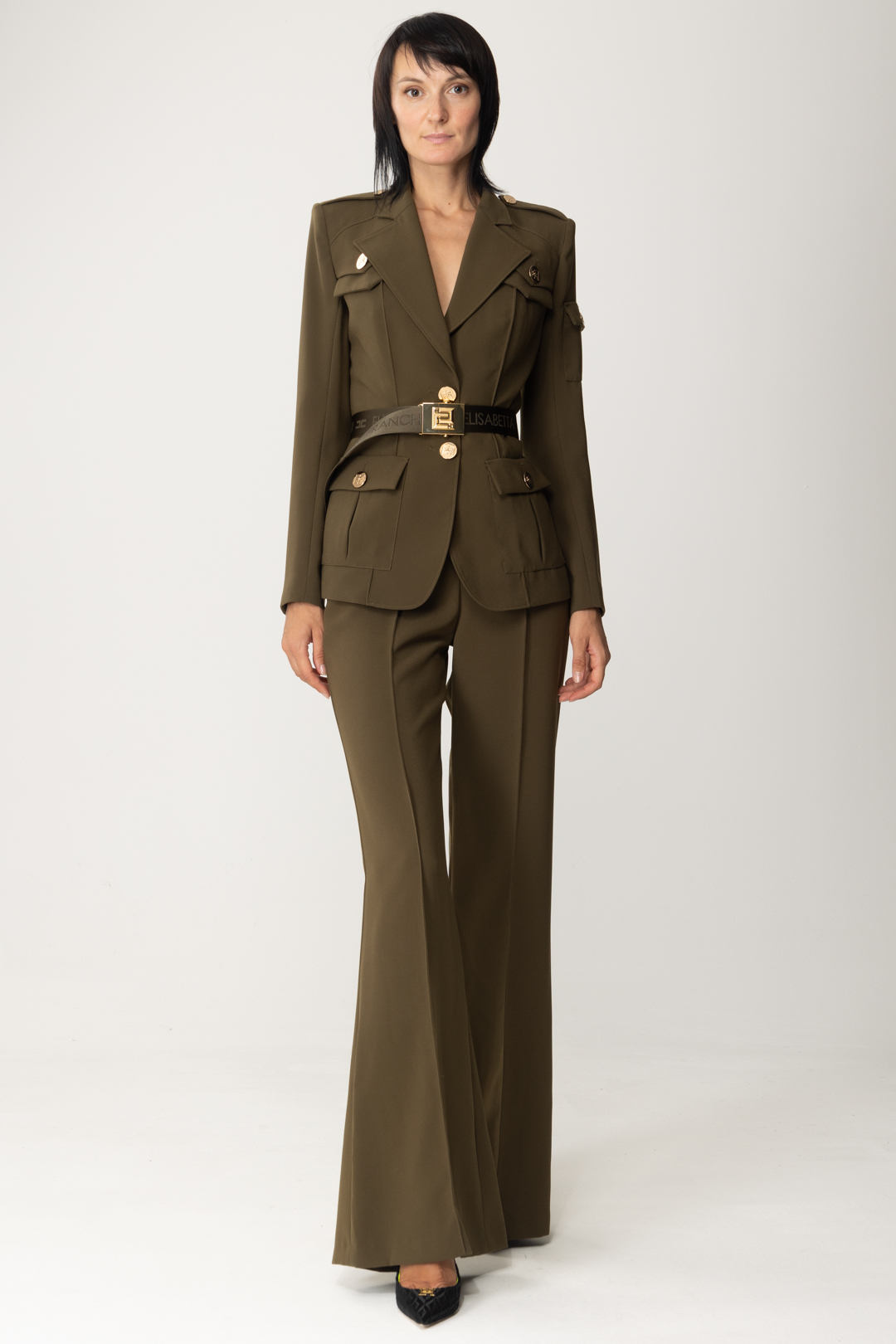 Preview: Elisabetta Franchi Jacket with large pockets and belts ARMY