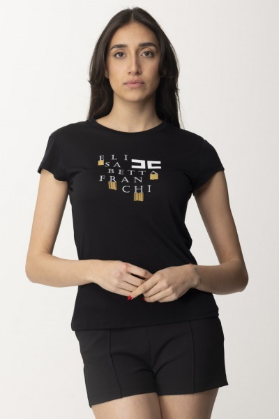 Elisabetta Franchi  T-shirt con logo lettering e frange MA00841E2 NERO