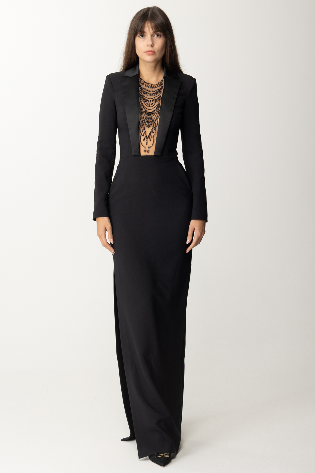 Preview: Elisabetta Franchi Dress with embroidered neckline Nero