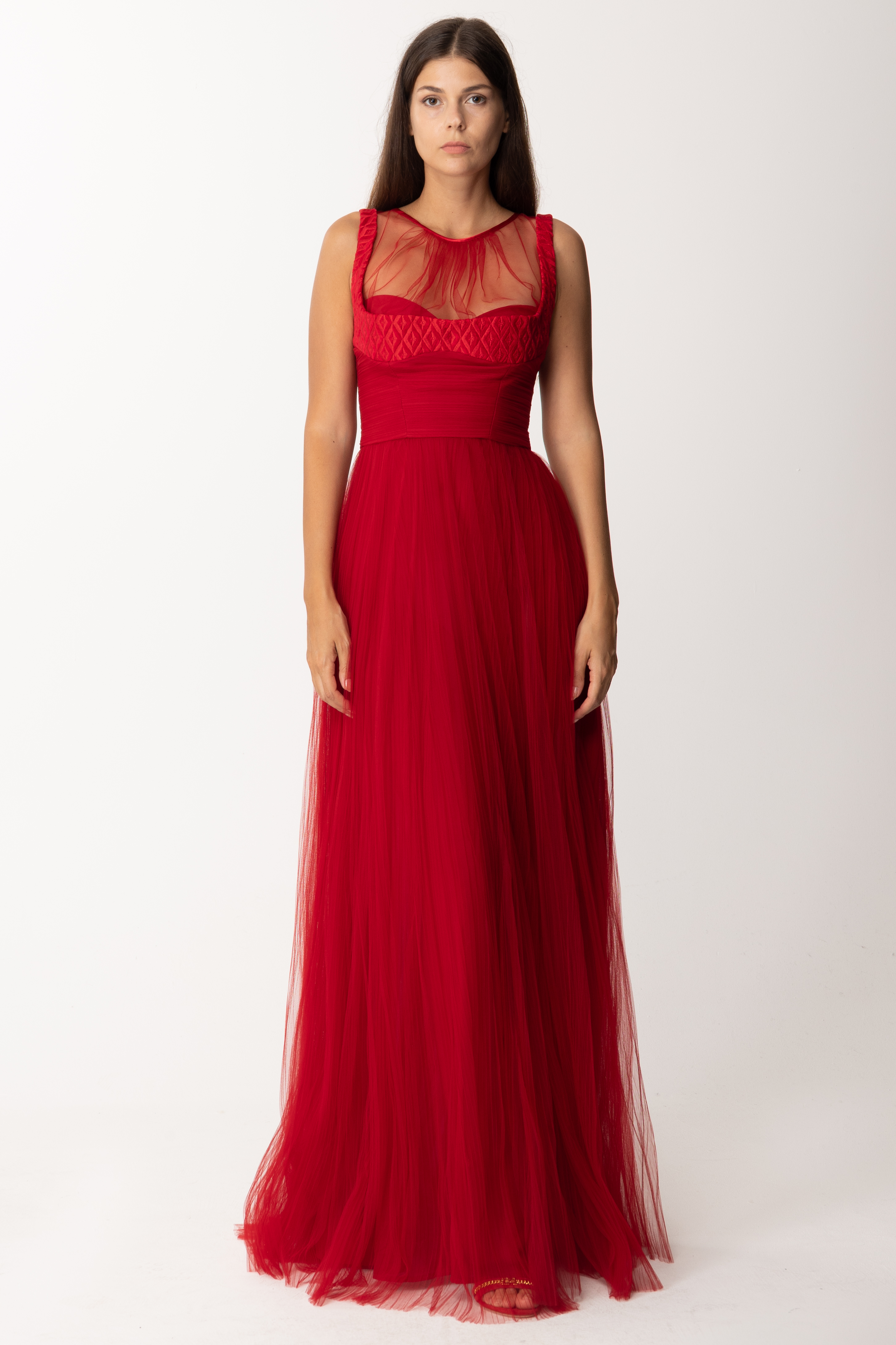 Vista previa: Elisabetta Franchi Vestido de alfombra roja en tul RED VELVET