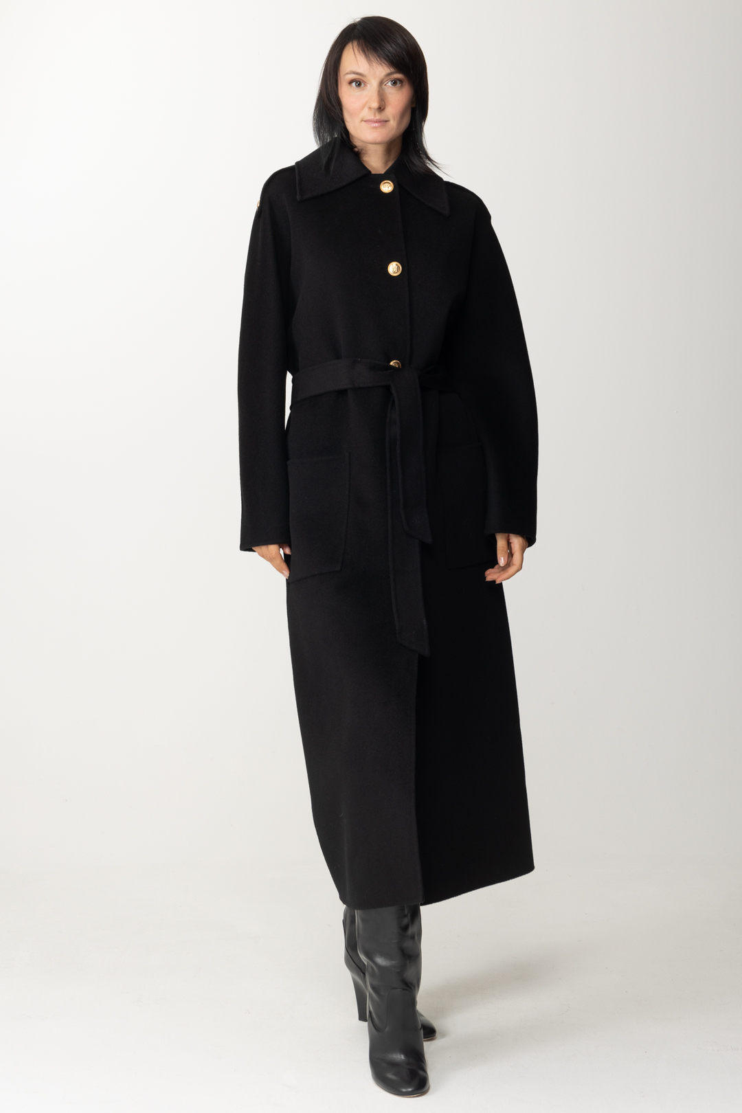 Preview: Elisabetta Franchi Wool coat with shirt collar Nero
