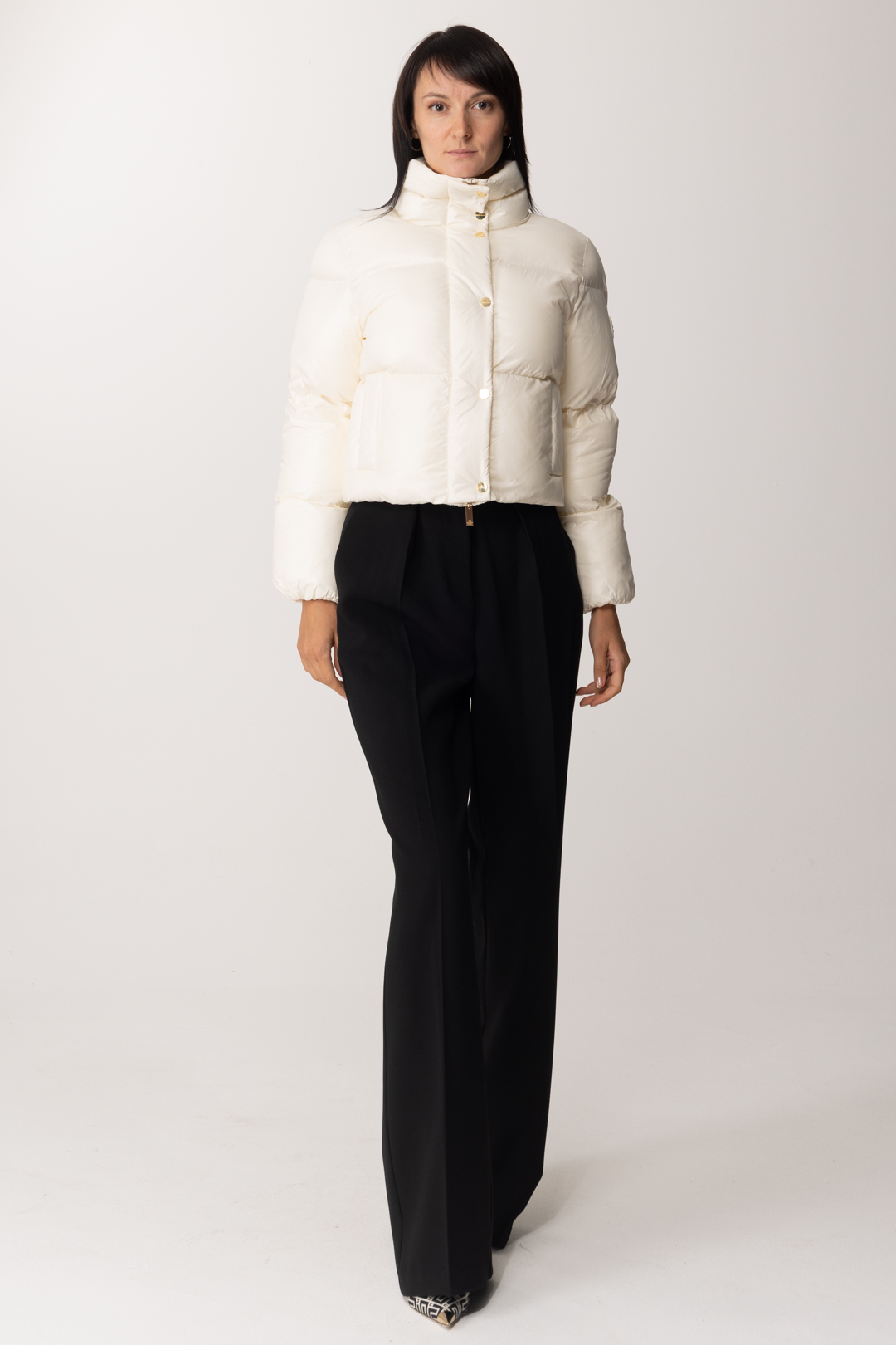 Preview: Elisabetta Franchi High Neck Cropped Puffer Jacket Burro