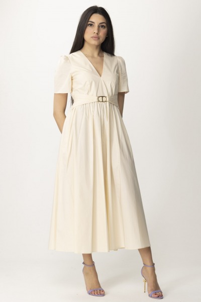Twin-Set  Cotton short-sleeved midi dress 241TT2020 PARCHMENT