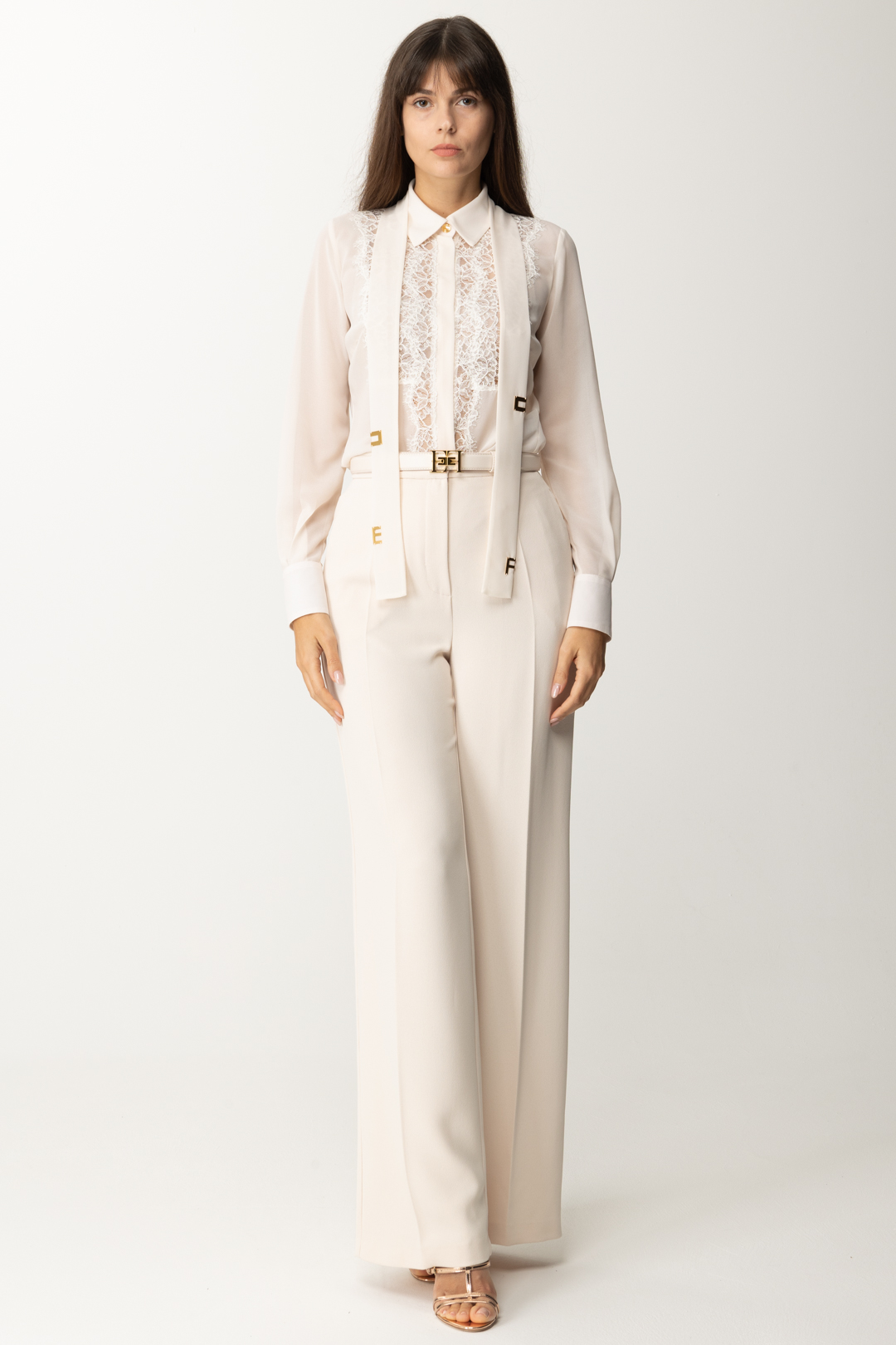 Preview: Elisabetta Franchi Palazzo trousers with belt Burro