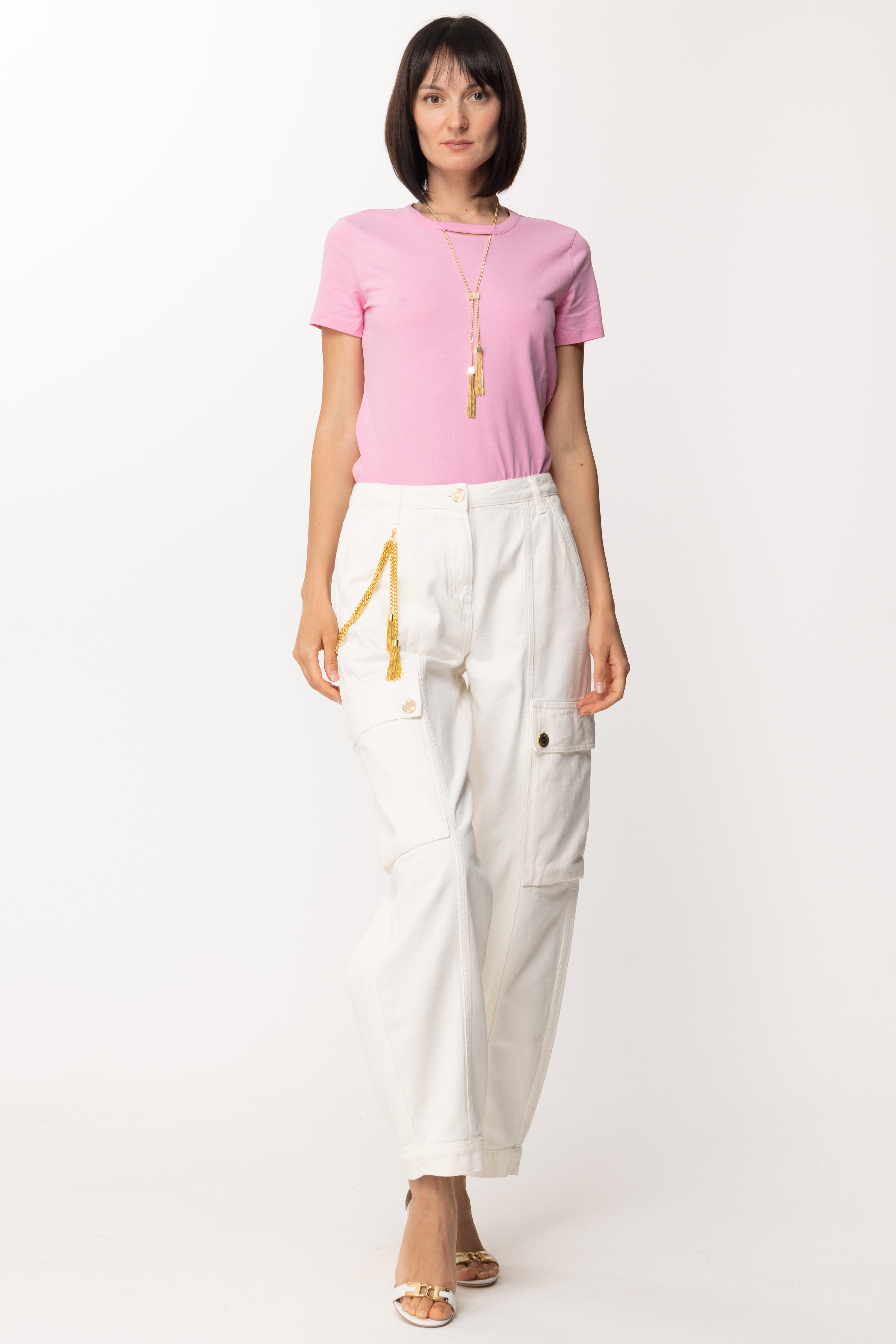 Anteprima: Elisabetta Franchi T-shirt con collana e nappine BUBBLE