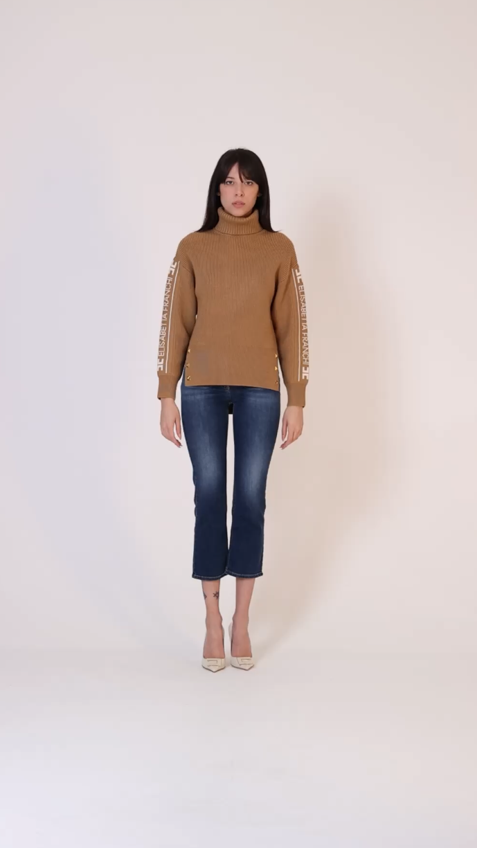 Preview: Elisabetta Franchi Over sweater with logo bands Cammello/Burro
