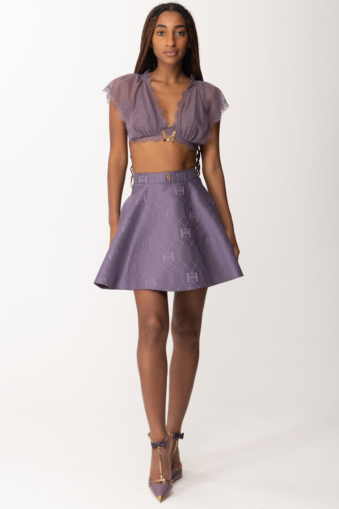 Preview: Elisabetta Franchi Embroidered tulle bra top CANDY VIOLET