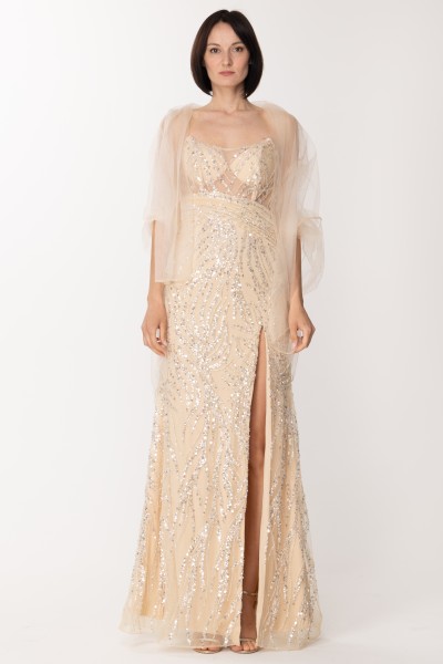 Fabiana Ferri  Long dress with sequins and side slit 30901 ORO