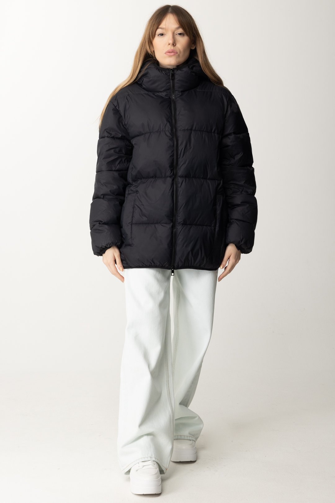 Preview: Semicouture High-neck puffer jacket with hood Nero