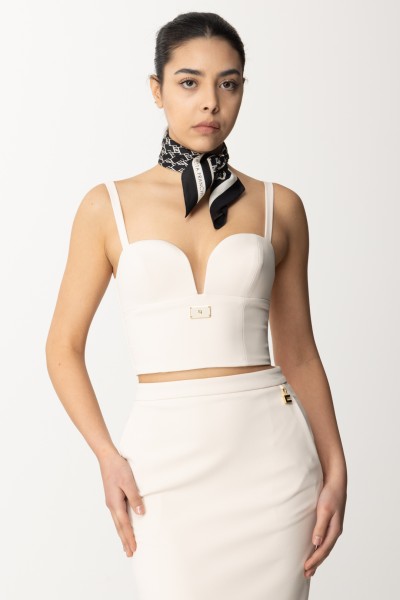 Elisabetta Franchi  Cropped bustier top with enameled plate TO00941E2 BURRO