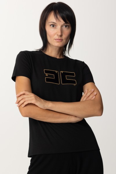 Elisabetta Franchi  T-shirt con maxi logo in velluto MA00236E2 NERO