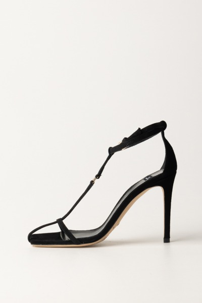 Elisabetta Franchi  Suede sandals with t-bar SA10L42E2 NERO