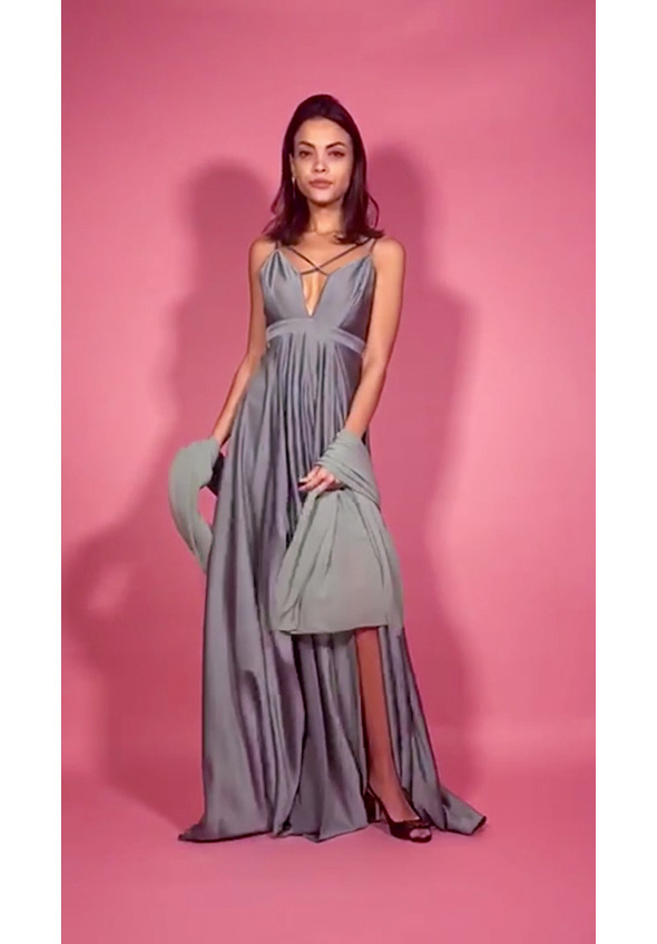 Preview: Fabiana Ferri Long dress with slits on the front Salvia