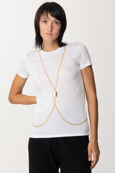 Elisabetta Franchi  T-shirt in jersey con accessorio oro MA01336E2 GESSO