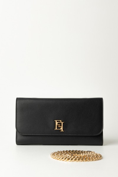 Elisabetta Franchi  Wallet with Shoulder Strap and Gold Logo PF11A41E2 NERO