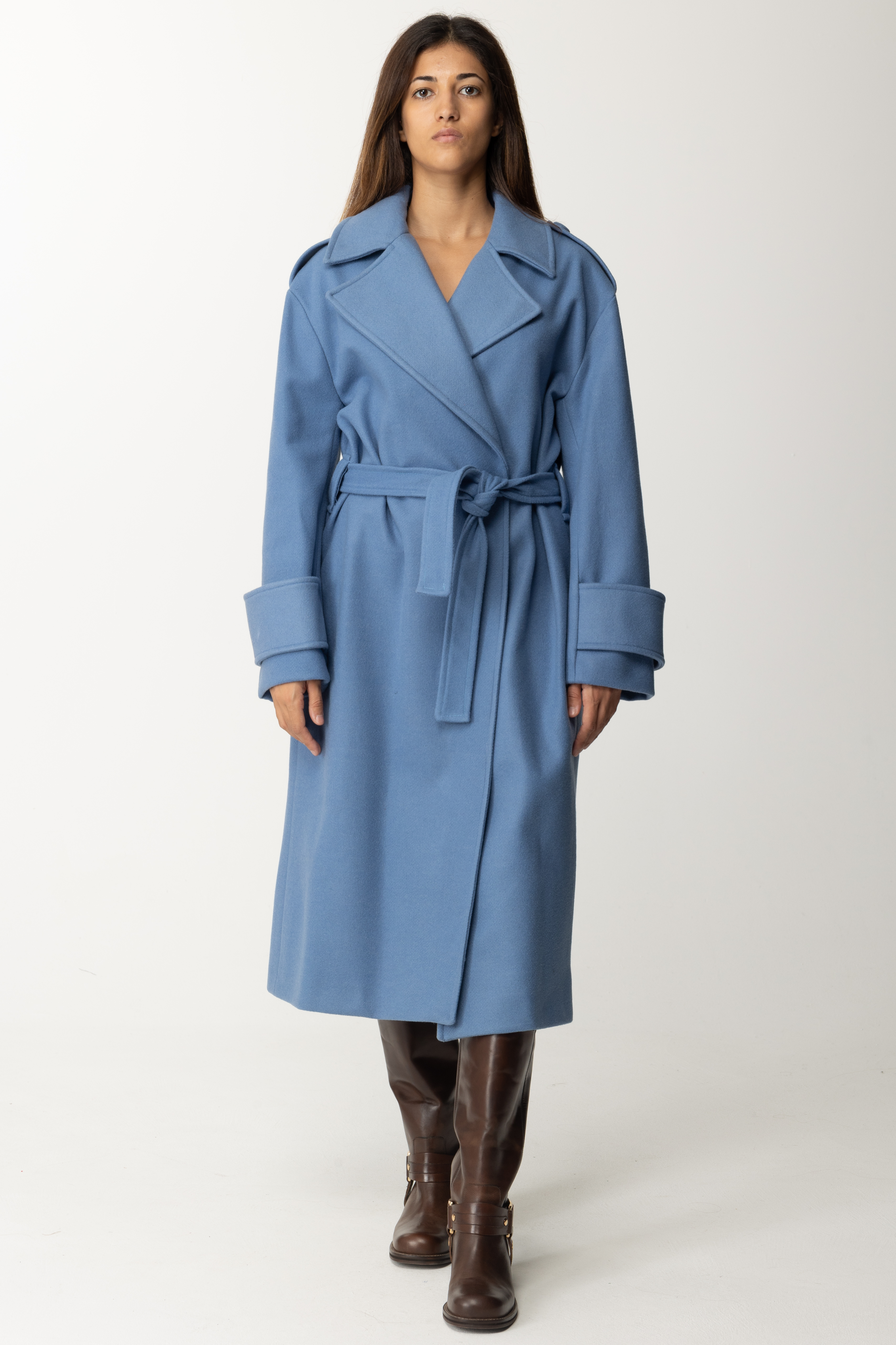 Preview: Dramèe Double-breasted coat with belt CIELO