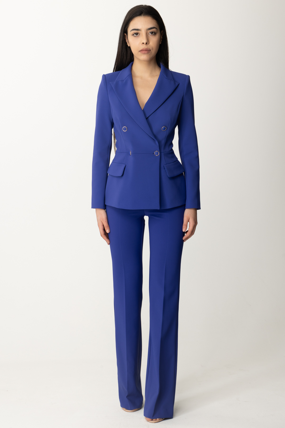Preview: Elisabetta Franchi Flared trousers with logoed flaps at the waist BLUE INDACO