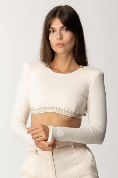 Elisabetta Franchi  Crop top with embroidered bottom MK14S37E2 BURRO