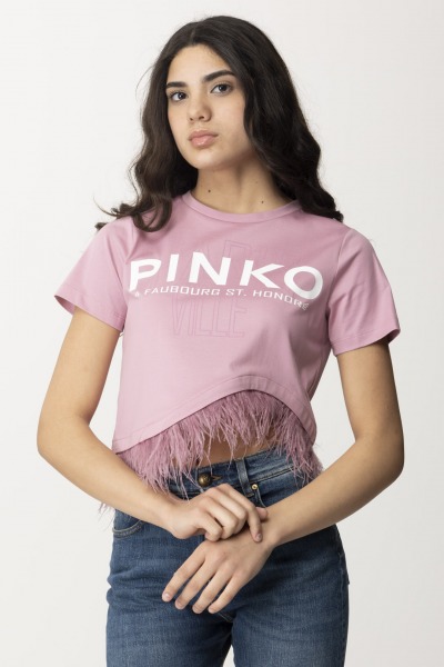 Pinko  T-shirt with logo and feathers 103130 A1LV N98