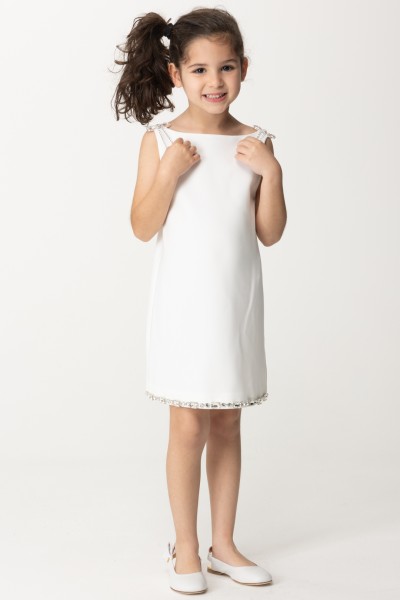 ELISABETTA FRANCHI BAMBINA  Dress with bezel and bow embroidery EFAB5070GA085.0000 LIGHT CREAM