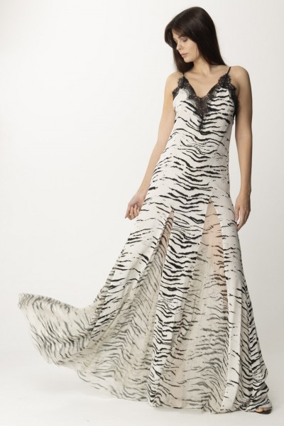 Elisabetta Franchi  Langes Dessous-Kleid mit Animal-Print AB66042E2 BURRO/NERO